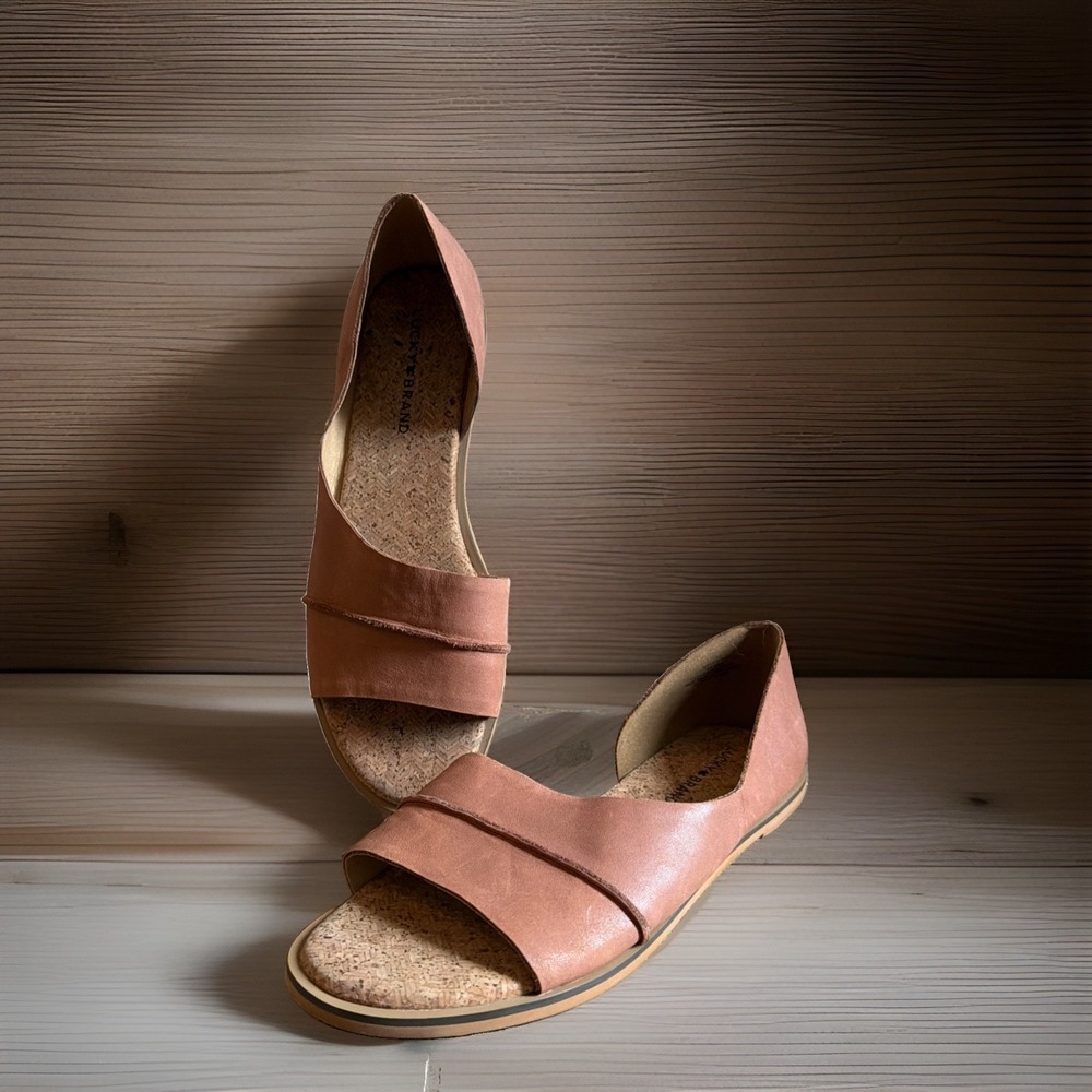 Lucky Brand D'Orsay Womens 9.5 Shoes Brown Leather Slip On Open Toe Flats